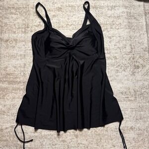 Aqua Eve Black Ruched Twist Tankini Swim Top with Adjustable Straps Size 20W